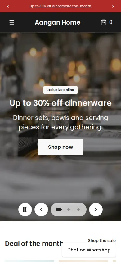 Aangan Home storefront on mobile