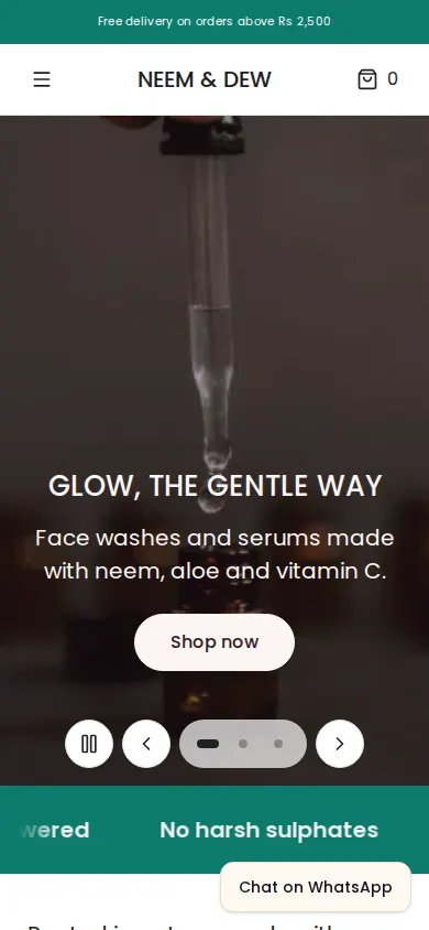 Neem & Dew storefront on mobile