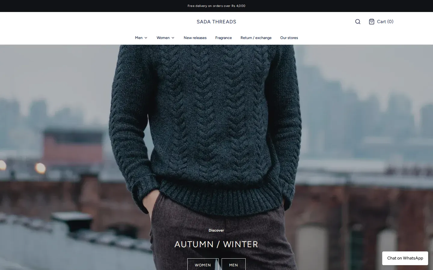 Sada Threads storefront on desktop