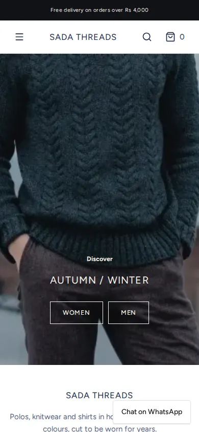 Sada Threads storefront on mobile